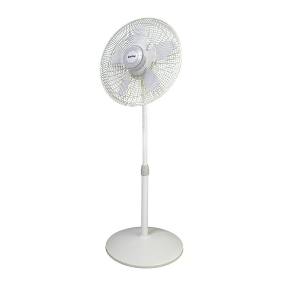 Air King 9119 Ventilador de pedestal oscilante ajustable de grado comercial, 18 pulgadas, 3 velocidades, 1/20 caballos de fuerza, color blanco