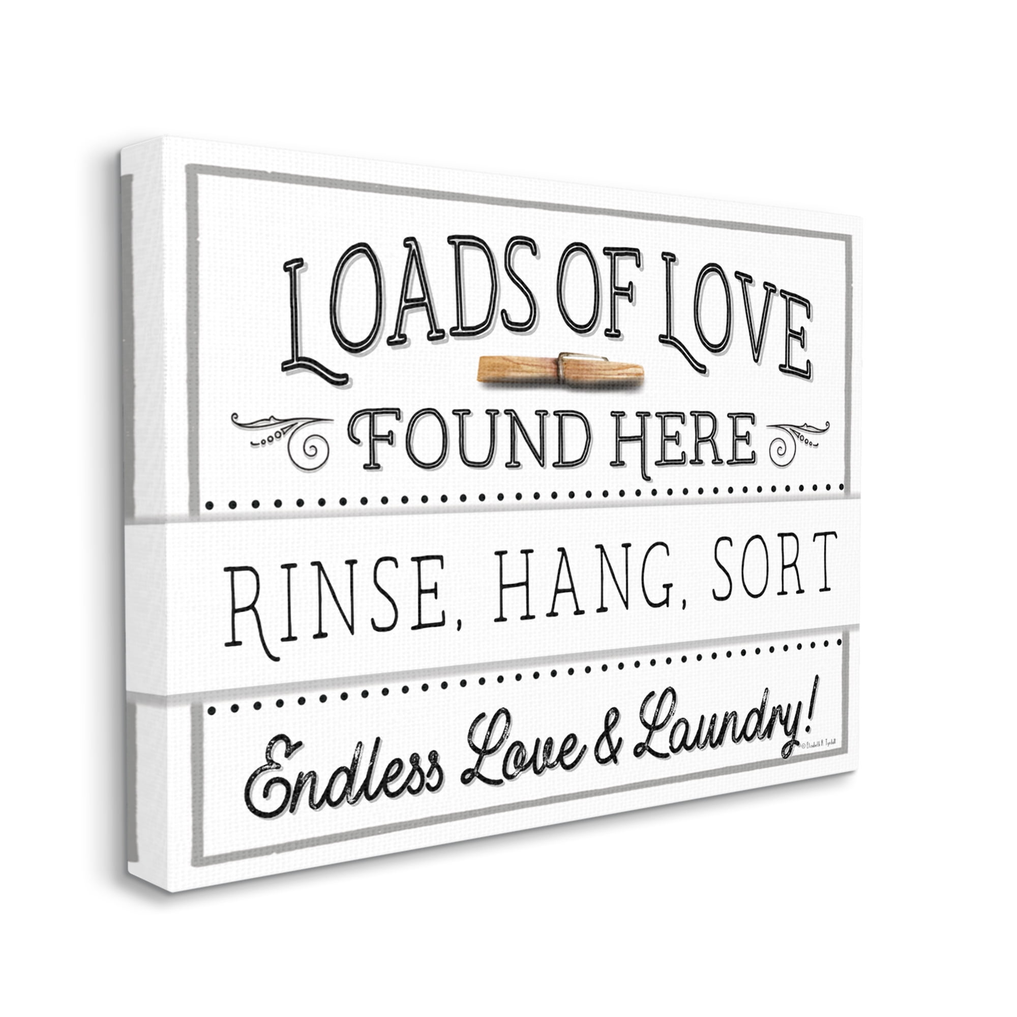 Stupell Industries Loads of Love Laundry Typography Painting Gallery Wrapped Canvas Art Print Wall Art, 20 x 16