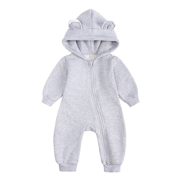 PINQI Toddler Boys Girls Solid Color Cloud Fashion Zipper Hooded Short Ear Romper Crawling Suit Baby Cute Hooded Pocket Jumpsuit(3-Grey,6-9 Months)