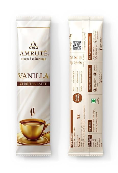 Amrute Vanilla Chai Tea Latte 10 Single Serves, Instant Chai Drink Mix