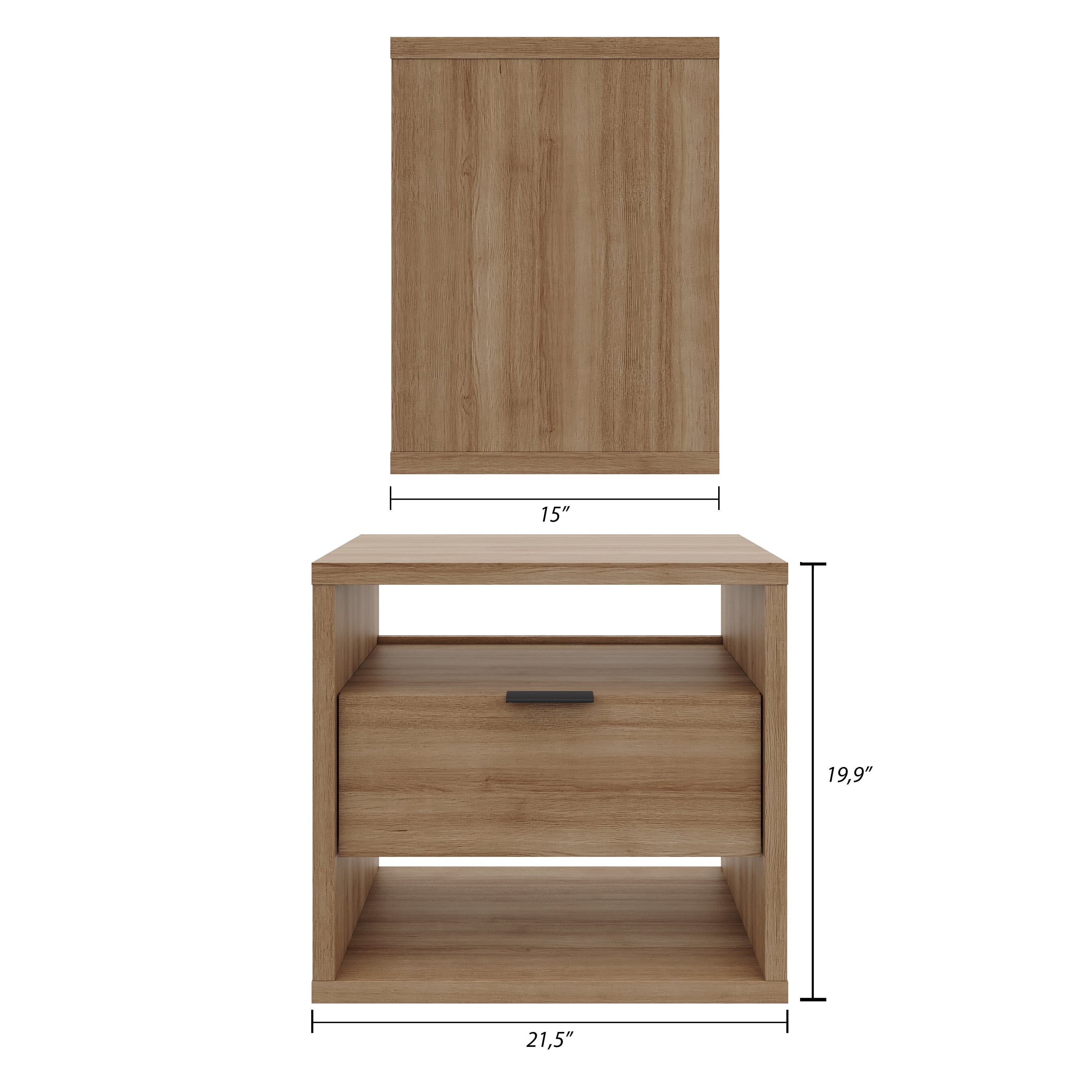 Nexera Modern 1-Drawer Nightstand with Open Storage, Brown Oak