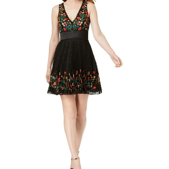 French Connection Robe en Dentelle Brodée pour Femmes, Noire, 0