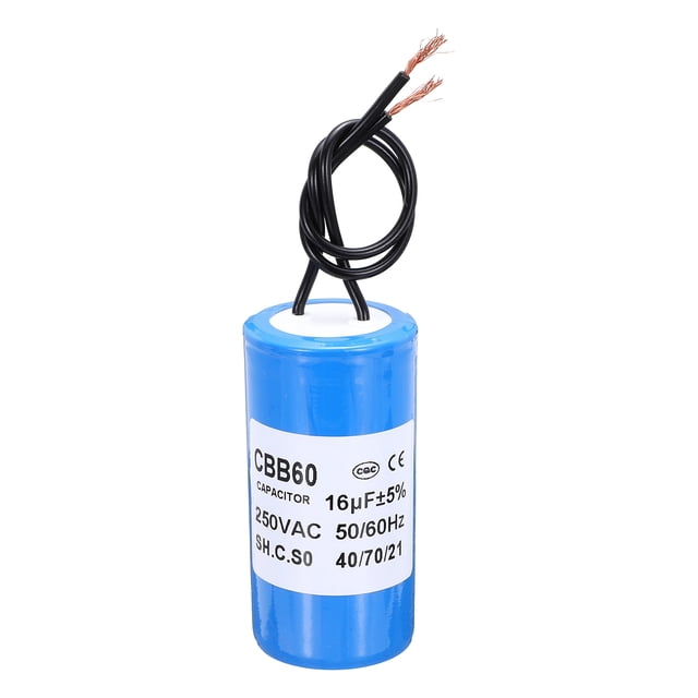 CBB60 16uf Capacitor de Arranque, 1Pcs AC 250V 2 Cables 50/60Hz Cilindro Azul 72x35mm para Bombas de Agua, Lavadoras