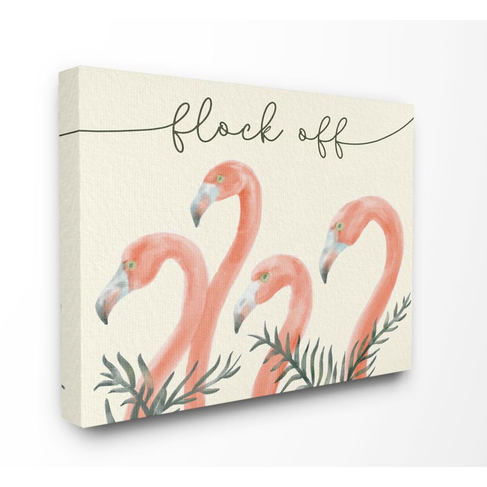 Stupell Industries Flock Off Funny Flamingo Animal Word Design Canvas Wall Art by Daphne Polselli