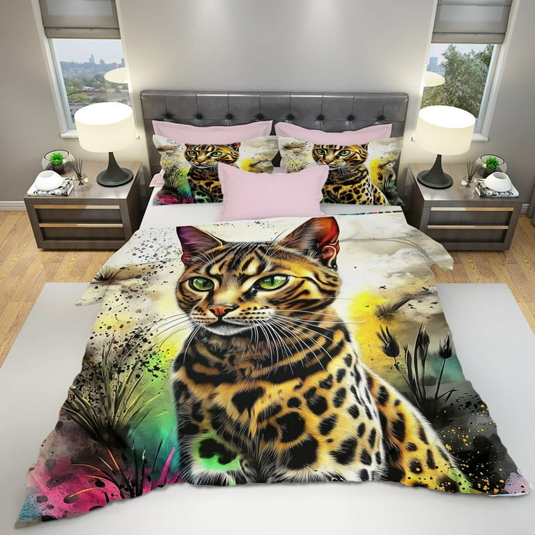 Cartoon Kawaii Cat Comforter Set Twin Size 3D Animals Flower