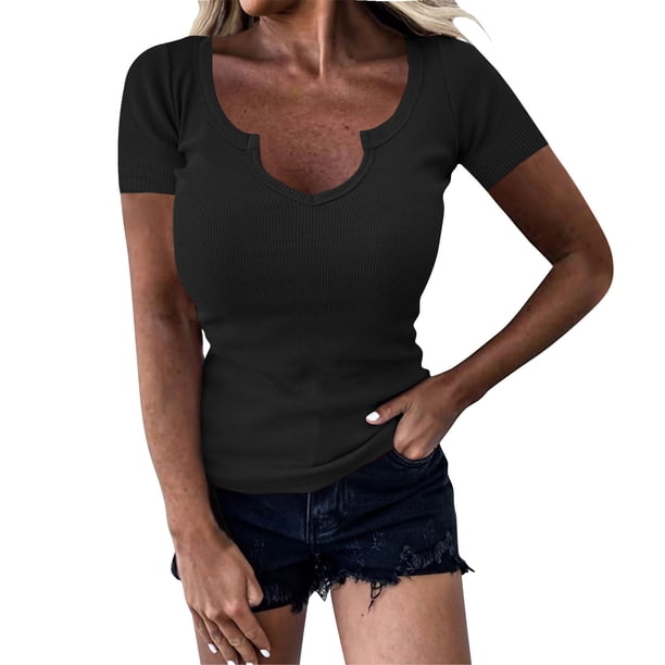 Eres Más Que una Camisa de Puntuación de Prueba Sexy de Manga Corta Lentejuelas Suelta Camisa de Blusa con Cuello en V, Poliéster