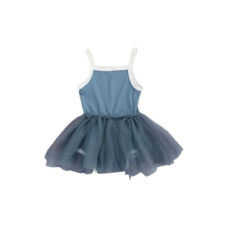 

Canrulo Princess Kids Baby Girls Romper Dress Sleeveless Solid Lace Tutu Jumpsuit Dress Summer Clothes Blue 6-12 Months
