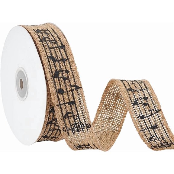 PH 10 Yards Natural Burlap Ribbon 1-1/8 inch Music Note Burlap Wired Edge Ribbon Holiday Fabric Ribbons for Bowknot Wreath Bows Gift Wrapping Wedding Decor Christmas Decor colorful