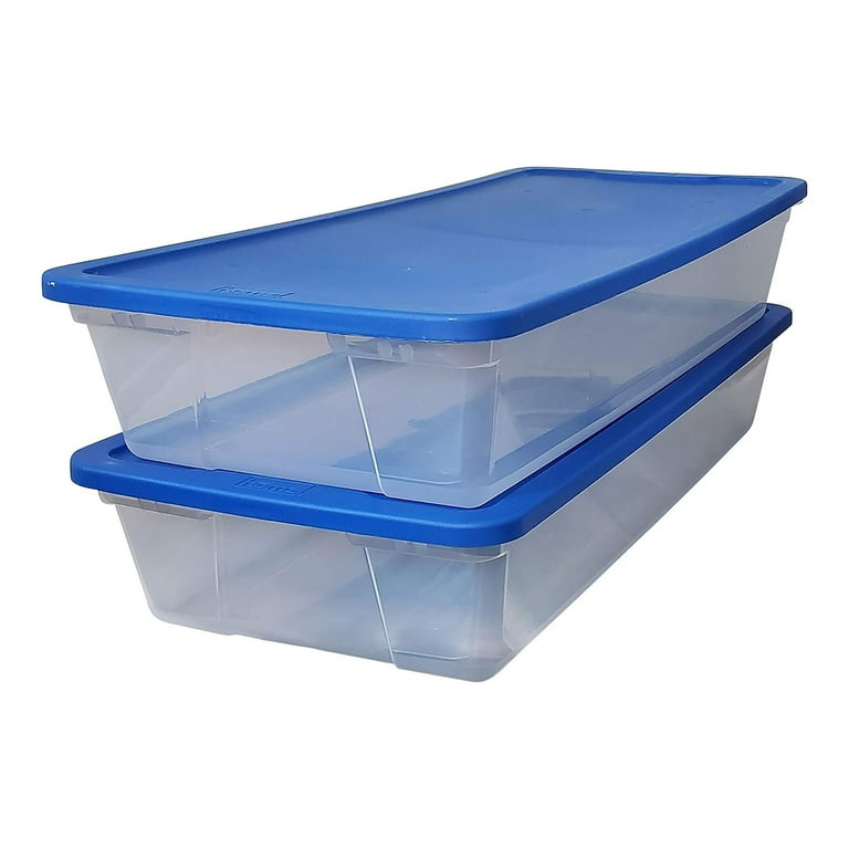 Homz Plastic Underbed Storage, Stackable Storage Bins with Blue