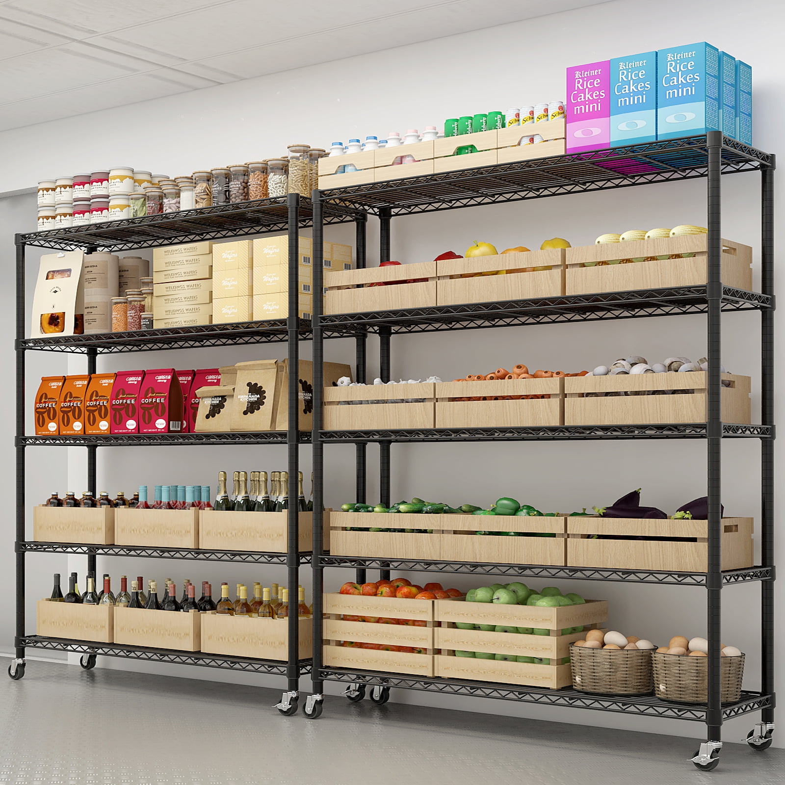 5-Tier Ultra Wide Steel Wire Storage Shelf Carbon Steel Adjustable Height Utility Organizer with Leveling Feet for Home Restaurant Hotel Commercial Use