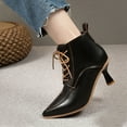 thumbnail image 4 of Lovskoo 2024 Dressy Ankle Boots for Women Leather Stiletto-Heels Pointed Toe Fall Retro Elastic Fashion High Heel Booties Wedding Dress Shoes Black, 4 of 9