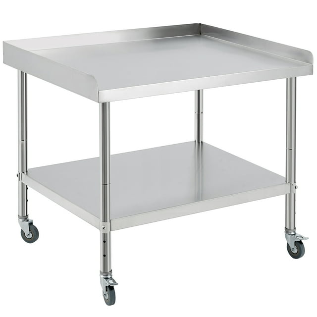 Heavy-Duty Stainless Steel Commercial Worktable with Adjustable Shelf, 3-Sided Backsplash & 5" Wheels – Professional Prep Table for Kitchen, Restaurant, Food Service, Grill, and Storage