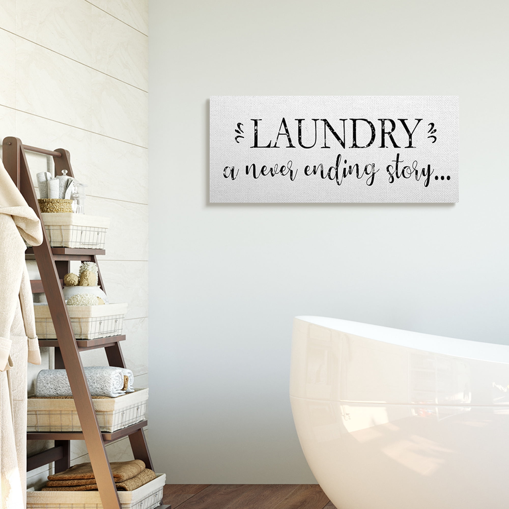 Stupell Industries Laundry Never Ending Story Expression Cleaning Phrase Inspirational Painting Gallery Wrapped Canvas Art Print Wall Art, 20 x 48