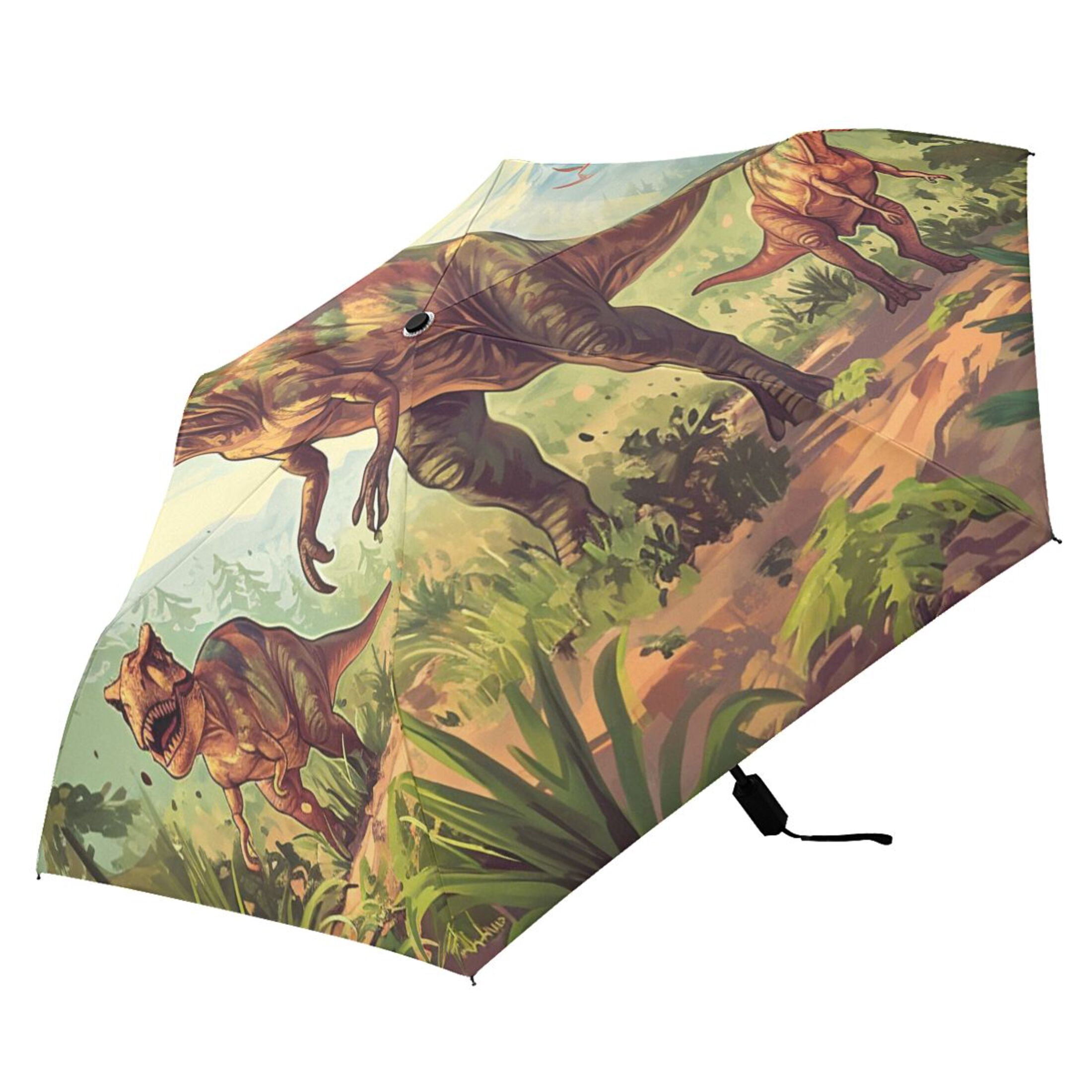 Tyrannosaurus and Pterodactyls in Jungle Compact Sun Umbrella Windproof Travel Umbrellas for Rain Strong Portable UV Protection