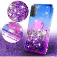 thumbnail image 4 of Samsung Galaxy S21 Ultra Case Ring Kickstand w/ TPU Screen Protector Liquid Quicksand Glitter Cute Bling Girls Women [Shock Proof] for Samsung Galaxy S21 Ultra - Ring Purple/Blue, 4 of 5