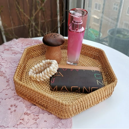

Yuangui Tray Serving Table Basket Round Woven Rattan Hexagon Coffee Fruits Trays Platters Food Dessert