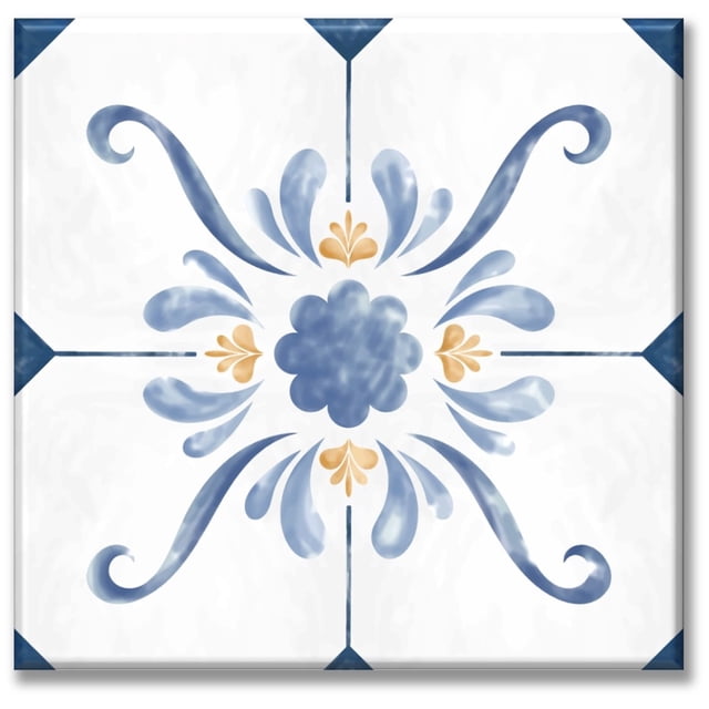 Cuadro Canva Listo Para Colgar Tipo Galería Azulejo De Flor 80X80 cm Pixtreats