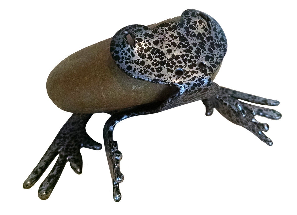 Francis Metal Works Mini Frog Metal & Stone Garden Statue Sculpture