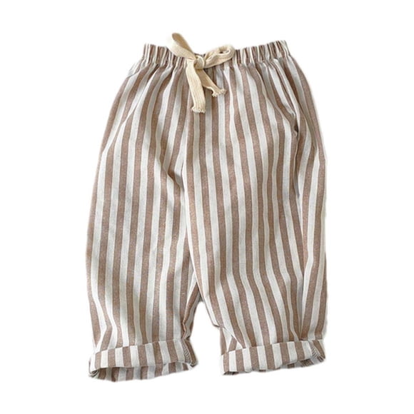 Odeerbi 1-7 Años Niños Niñas Rayas Algodón Lino Pantalones Verano Casual Cintura Elástica Pantalones Playa