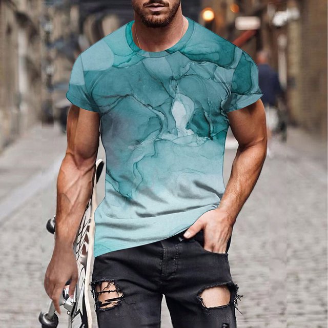 Qertyioot Hommes Imprimer Manches Courtes Col Rond T-shirt Casual Mode Manches Courtes Été Clair