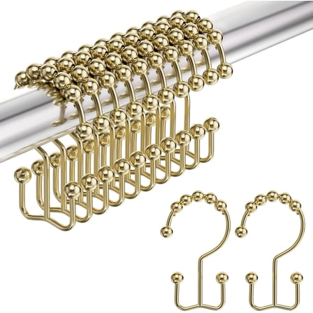 Siloon Gold Shower Curtain Hooks Rings, Stainless Steel Shower Curtain Rings, 12Pcs Double Glide Shower Hooks for Bathroom Shower Curtain Rods Dual Rust-Resistant Shower Rings