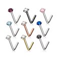 thumbnail image 1 of Nose Ring Stud L Shaped Surgical Steel Screw Piercing CZ Gem 1pc 20G 18G 6MM, 1 of 6