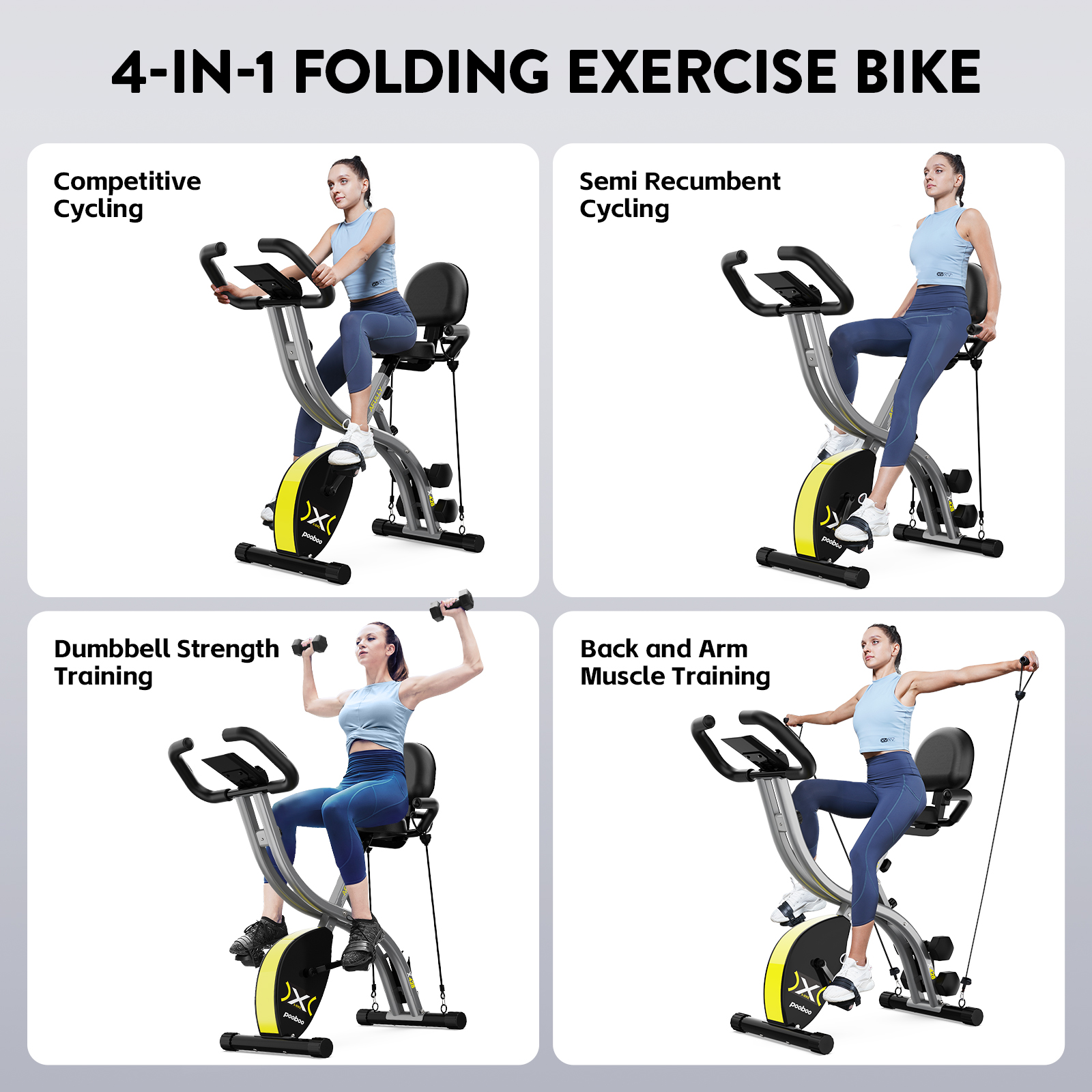 Pooboo Exercise Bike Folding Stationary Cycling Bicycle Indoor Upright Recumbent Exercise Bike with LCD Monitor Maximum Weight 300lb - image 4 of 6