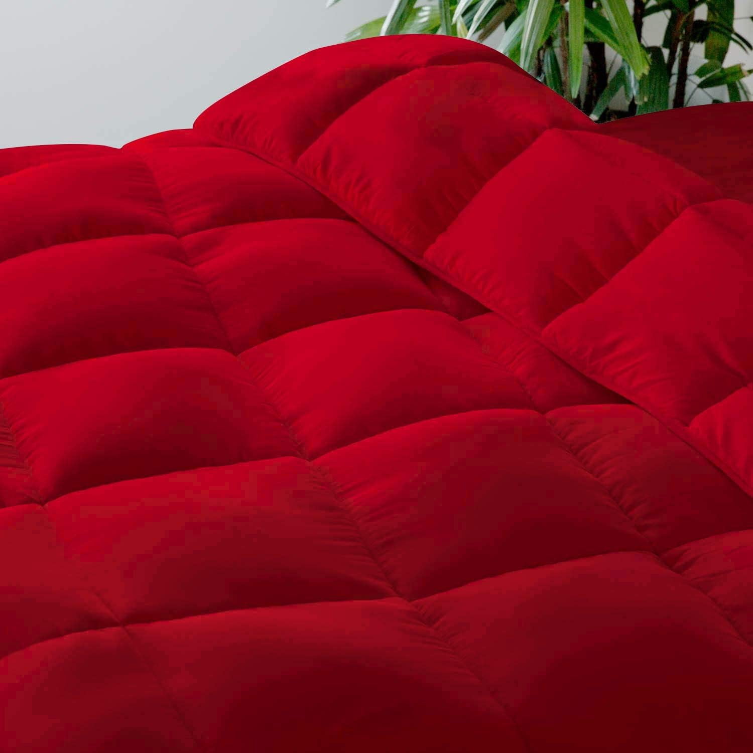 D.N.G. BEDDINGS Deluxe All Seasons Full/Queen Size 800 Thread Count, Solid Blood Red Down Alternative 3 Piece Box Design Comforter Set 100% Egyptian Cotton