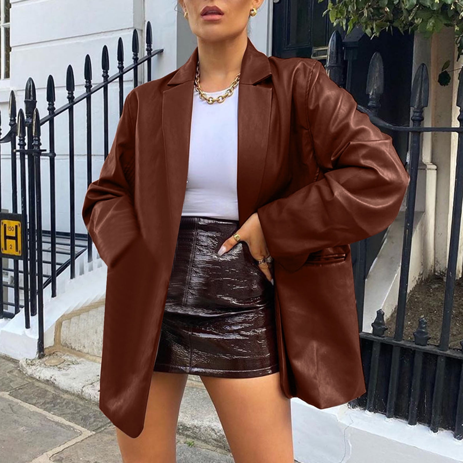 Oversized Vintage Pu Biker Jacket