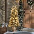 thumbnail image 5 of 5ft Pre-Lit LED Artificial Flocked Slim Fir Christmas Tree with Metal Pot and Red Holly Berries, 5 of 13
