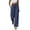 Navy, variant on Womens Crinkled Textured Straight Leg Casual Pants Dual Side Slip Pockets Ruched Waist Detail Drawstring Full Elastic High Waist Wrinkle Resistant Loose Full Length Lounge Trousers