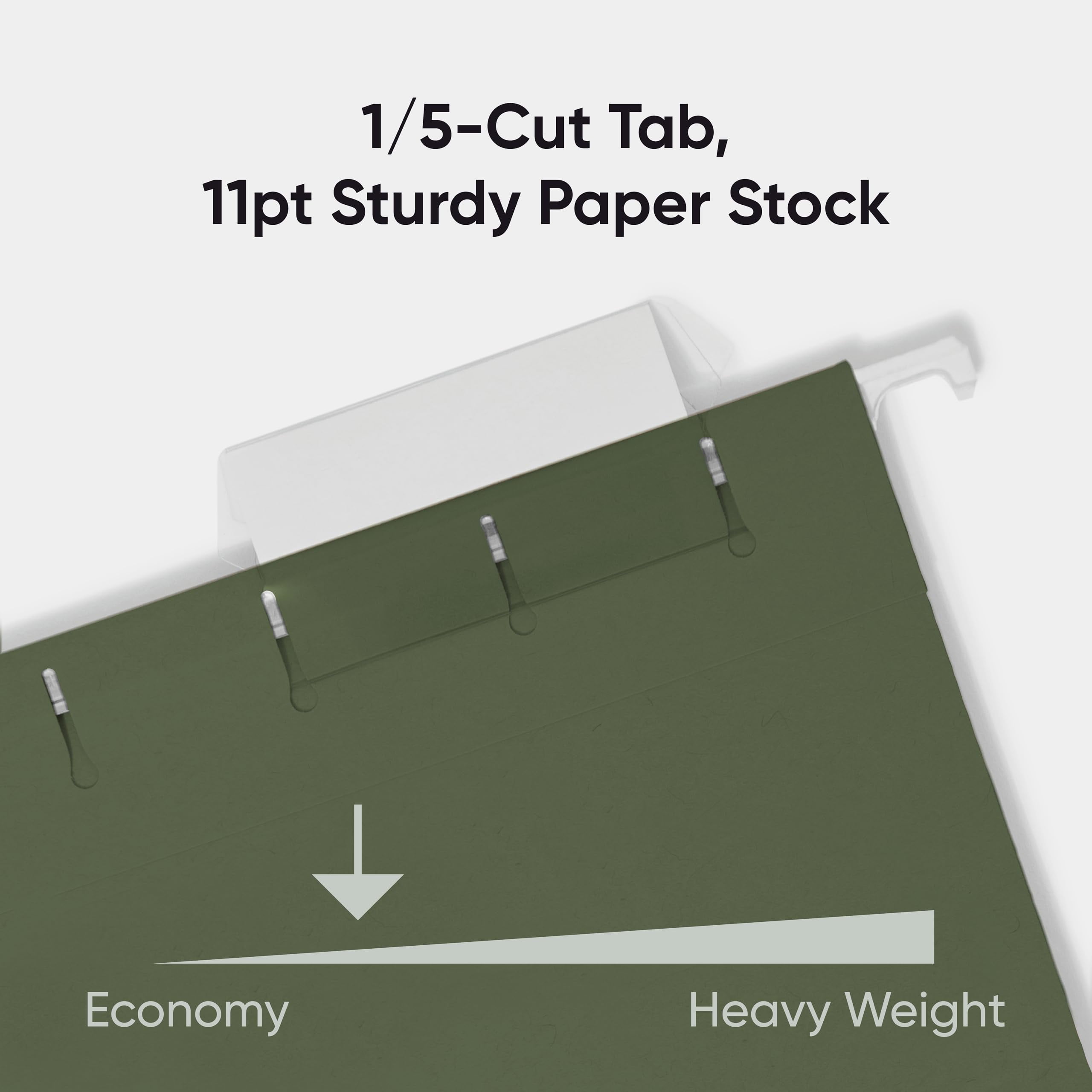 Hanging File Folder  1/5-cut Adjustable Tab Letter Size Standard Green Folders For Filing Cabinets Organizer 25 Count