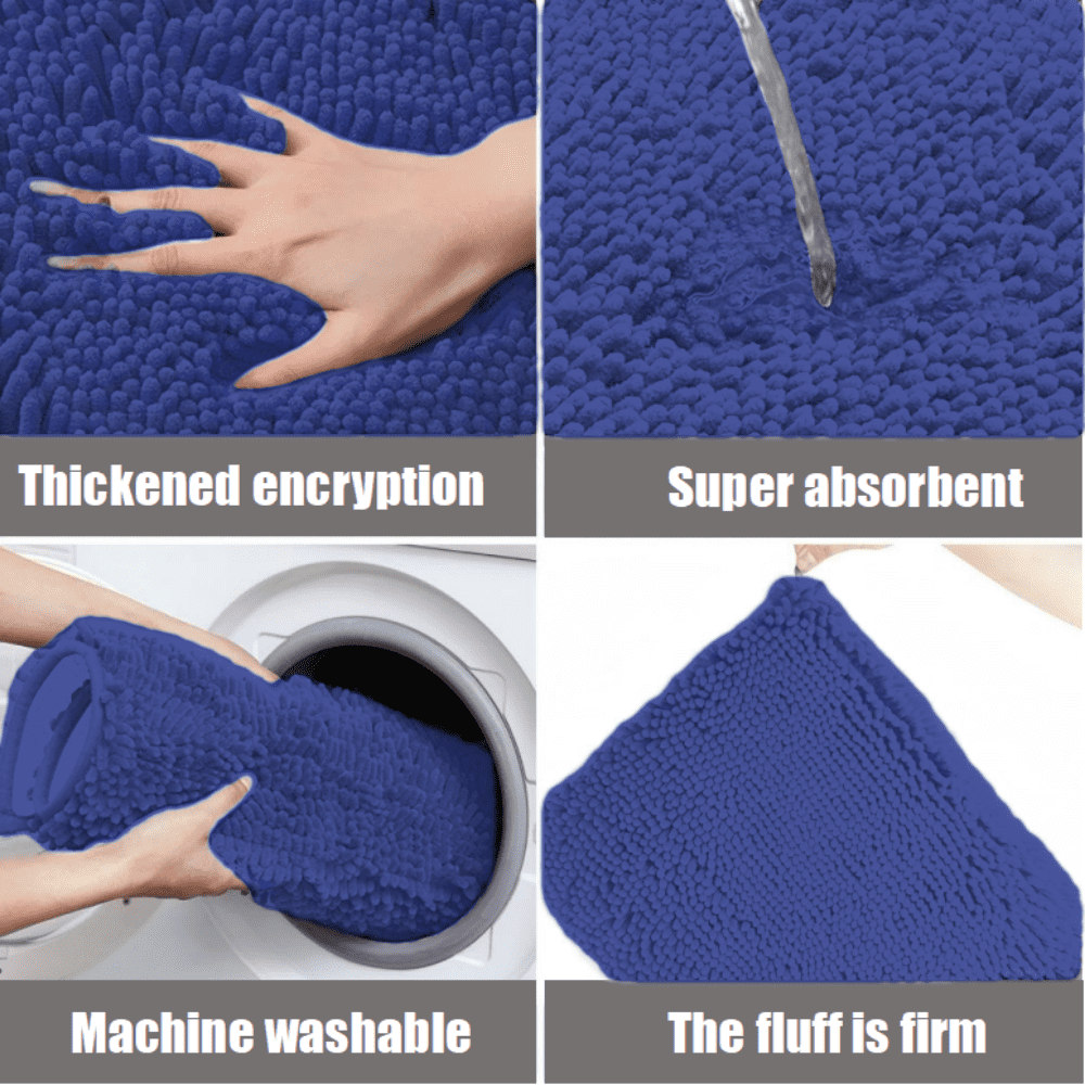 MK Gdledy Chenille Oval Bath Rug 20x32, Rubber Backing Quick Dry Washable Microfiber Mats，Dark Blue