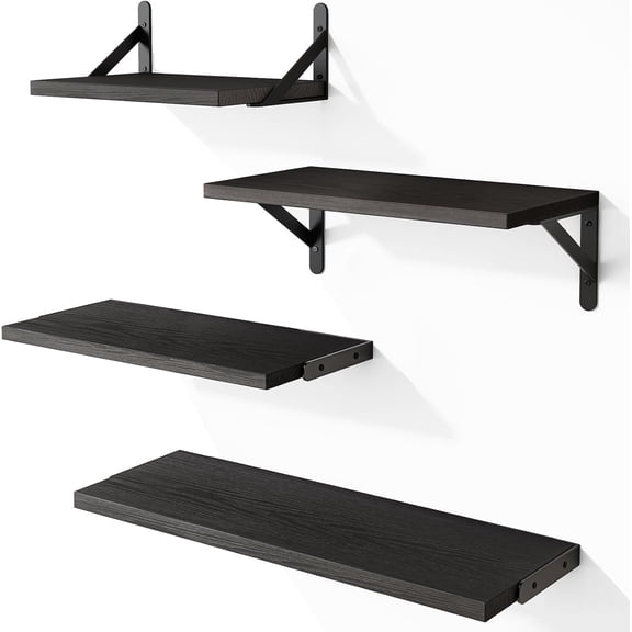 Floating Shelves for Wall, Black Wall Shelves Different Sizes for Living Room, Bathroom, Bedroom, Kitchen, Home Decor (Set of 4)