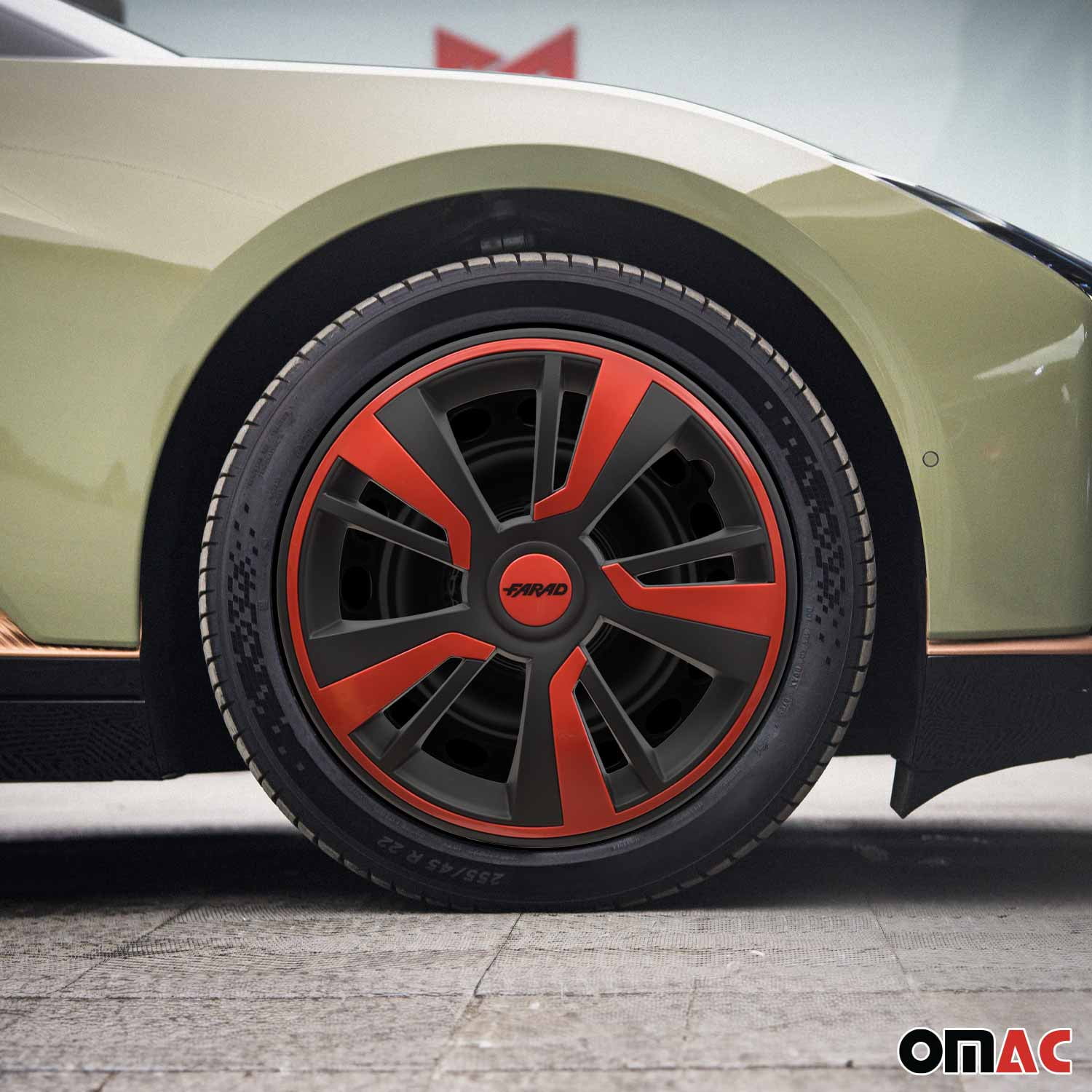 OMAC 14" Wheel Covers Black & Red 4 Pcs Hub Caps Set fits R14 Tire Steel Rim