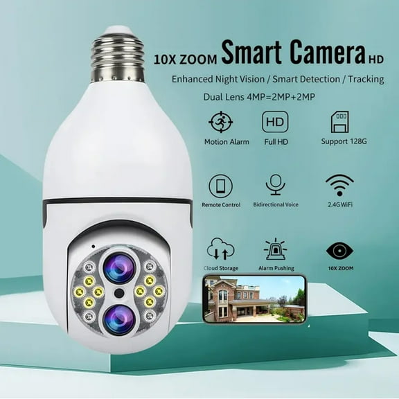 AZXY Wireless Security Camera,Smart Security Cameras,Indoor/Outdoor Smart Pet Monitors for Home,E27 1080p Hd Night Vision Wifi 360 Smart Surveillance Camera
