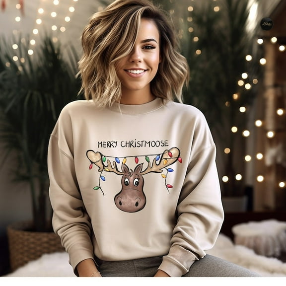 Christmas Moose Sweatshirt, Reindeer Christmas Sweater, Moose Christmas Crewneck, Moose Lover Hoodie, Christmas Animals T-Shirt, Xmas Gifts