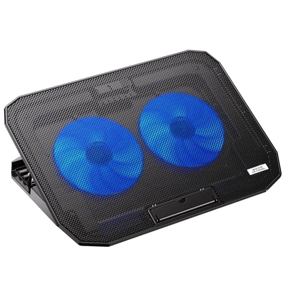 Behome Laptop Cooling Pad, 5 Heights & Stepless Adjustable Speeds, Quiet Gaming Laptop Cooler with Blue Lights, Portable Two USB Ports Laptop Cooler for 12"-15.6" Laptops, Black