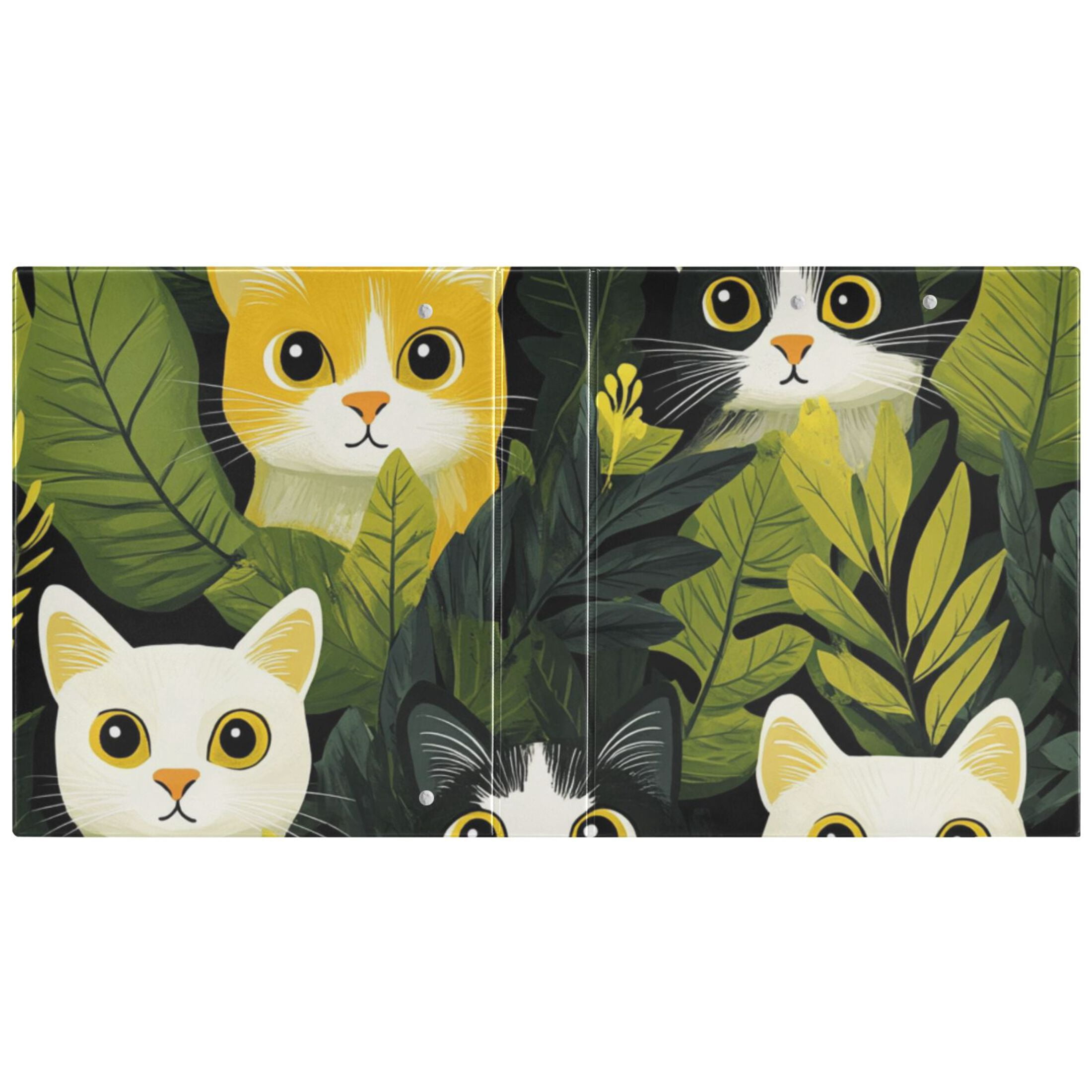 Leaves and Cats 3 Ring Binders 1.5 inch Hardcover File Folders with Interior Pockets A4 Size Organizer for School Office Hospital