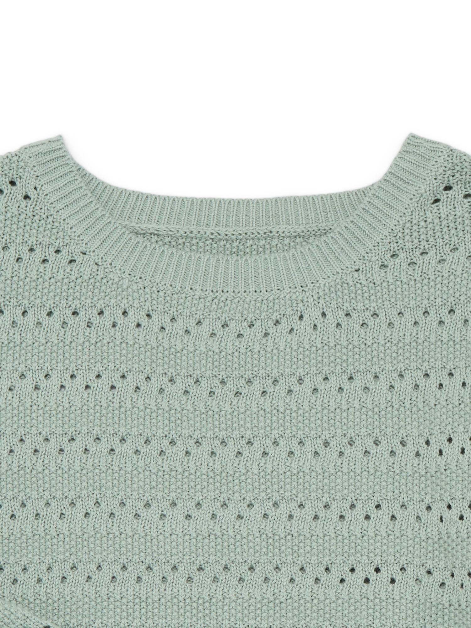 Wonder Nation Girls Pointelle Sweater with Long Sleeves, Sizes 4-18 & Plus