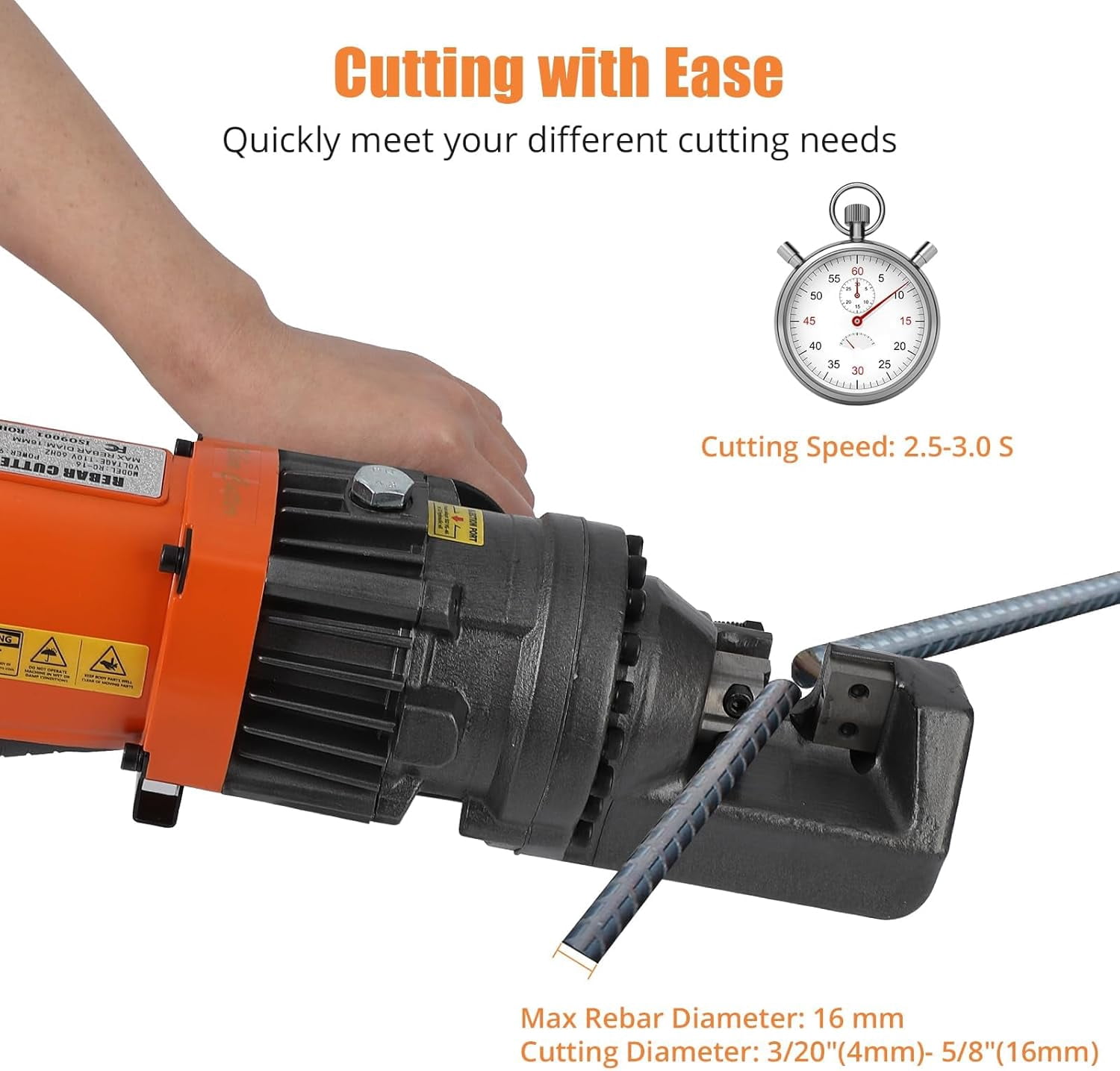 Hetoy Electric Rebar Cutter – Portable Hydraulic Cutter for 5/8 Inch #5 4-16mm Rebar, 900W, 110V, Cuts in 3 Seconds, Includes Tool Box (900W RC-16)