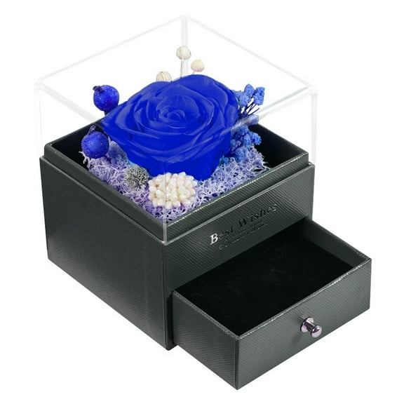 Eternal flower jewelry box drawer can hold necklace jewelry holiday gifts birthday gifts for friends and family-blue