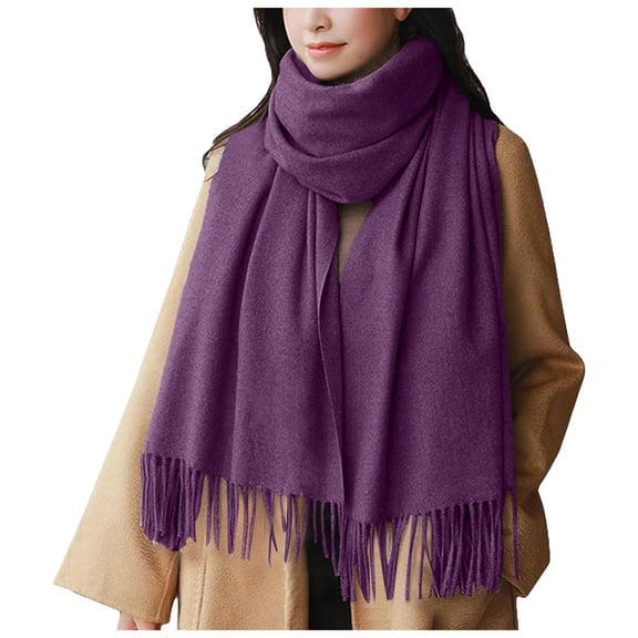 Tassel Scarves for Women Lightweight Soft Warm Winter Scarf Pashmina Faux Furry Shawl Wrap for Cold Weather Purple