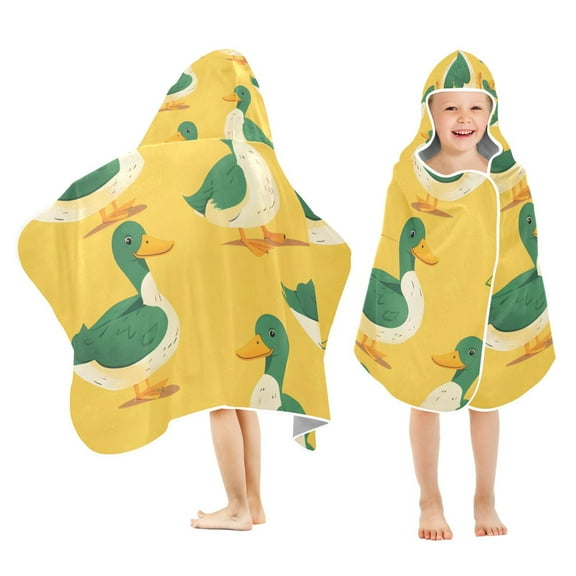Cartoon Duck Kids Hooded Beach Towel Baby Bath Poncho Towels with Hood Absorbent 50"x23.5" for Pool Swimming