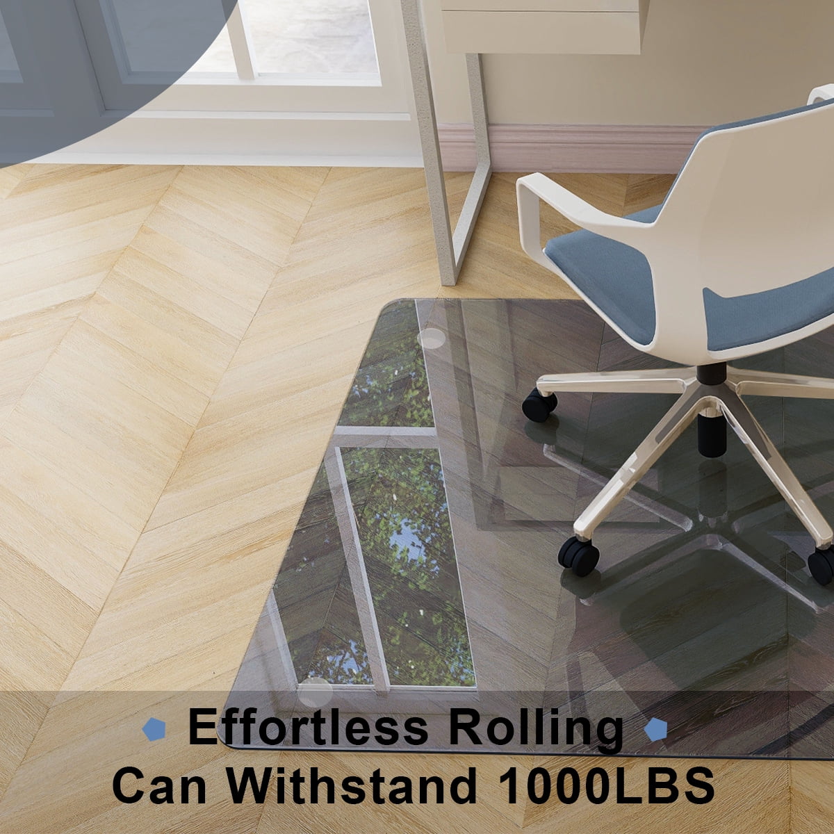 Lumora 36.1" x 46" Glass Chair Mat Heavy Duty Hard Tempered Glass Mat,Gray