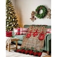 thumbnail image 2 of Merry Christmas Flannel Blanket for Bed,Travel and Camping, Red Xmas Balls Poinsettia Retro Wood Red Plaid Super Soft Cozy Blanket for All Seasons 60" x 80", 2 of 6