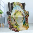 thumbnail image 4 of Country Soft Flannel Fleece Throw Blanket, Colorful Floral Arch in the Summer Park Romantic Feminine Boho Paint Style Print, Cozy Plush for Indoor and Outdoor Use, 50" x 60", Multicolor, by Ambesonne, 4 of 5
