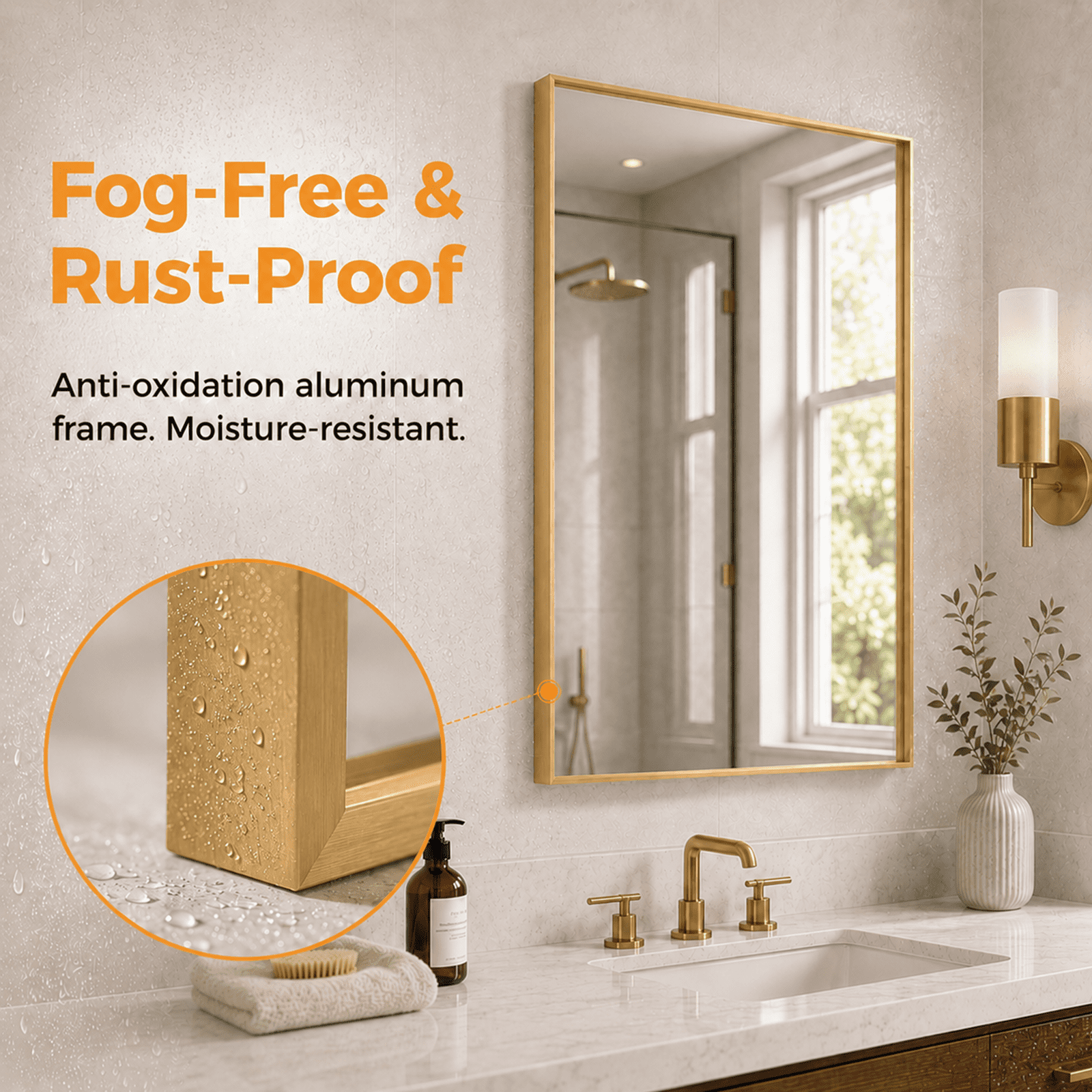 Alvantor Rectangle Bathroom Mirror with Brushed Black Frame Over Sink