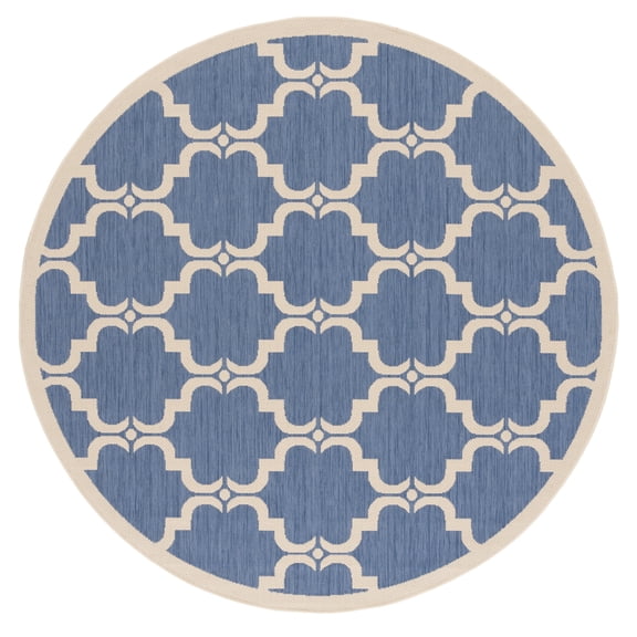 SAFAVIEH Courtyard Estelle Geometric Indoor/Outdoor Area Rug, Blue/Beige, 6'7" x 6'7" Round