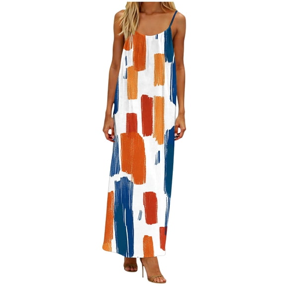 YuXingFu Maxi Crew Neck Sleeveless Plus Size Women's Dress Flowy Dress for Women Long Plus Size Long Casual Summer Blue S
